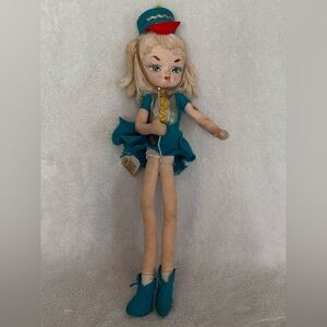 Vintage 1960’s Pose cloth doll Marching Band Leader blue outfit Japan 12” READ